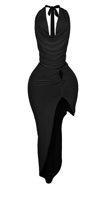 BLACK OUT TWO PIECE SKIRT SET