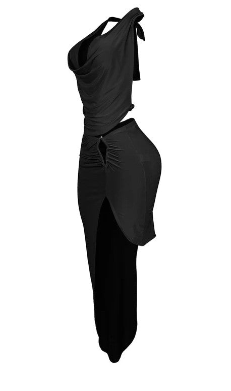 BLACK OUT TWO PIECE SKIRT SET